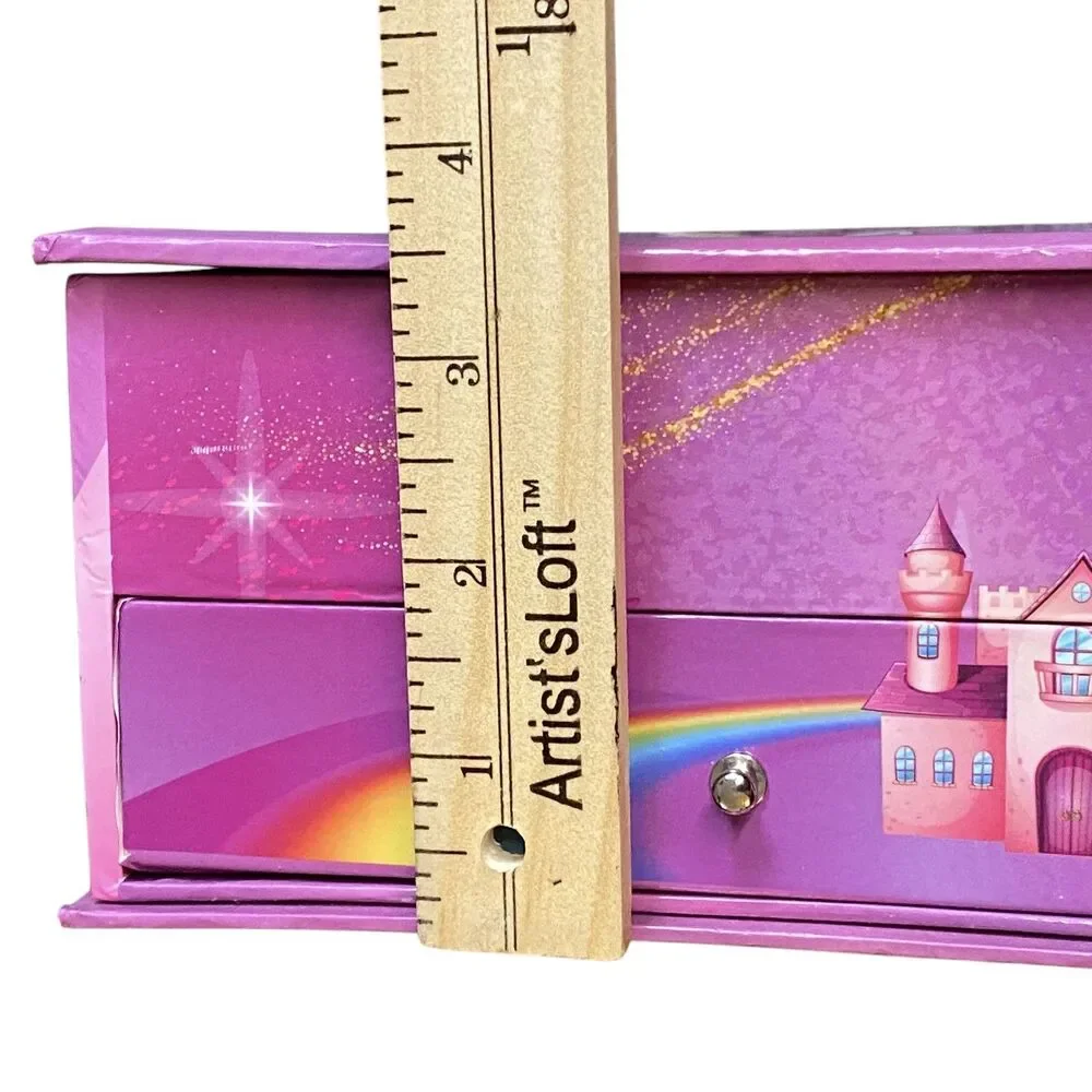 Pink Unicorn Rainbow Music Jewelry Box With Drawer Mirror Rhinestone Unicorn